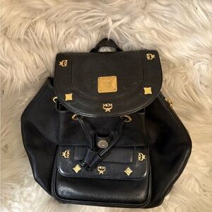 MCM Black Backpack with Gold Accents